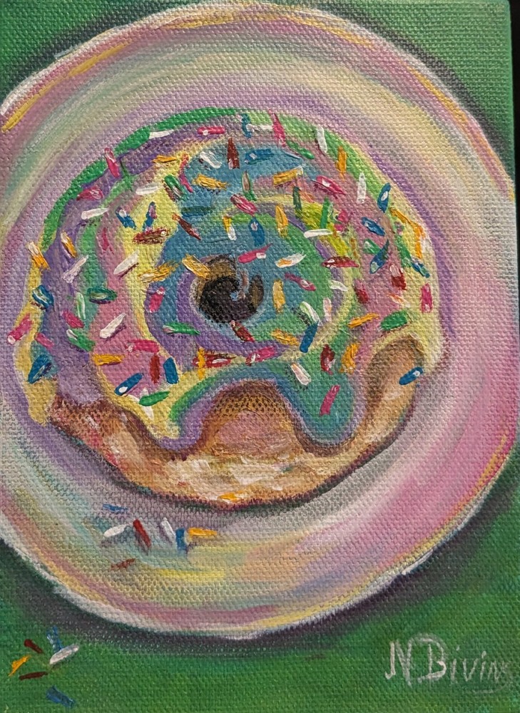 Contemporary food art painting kitchen wall dessert donut bright colors painting