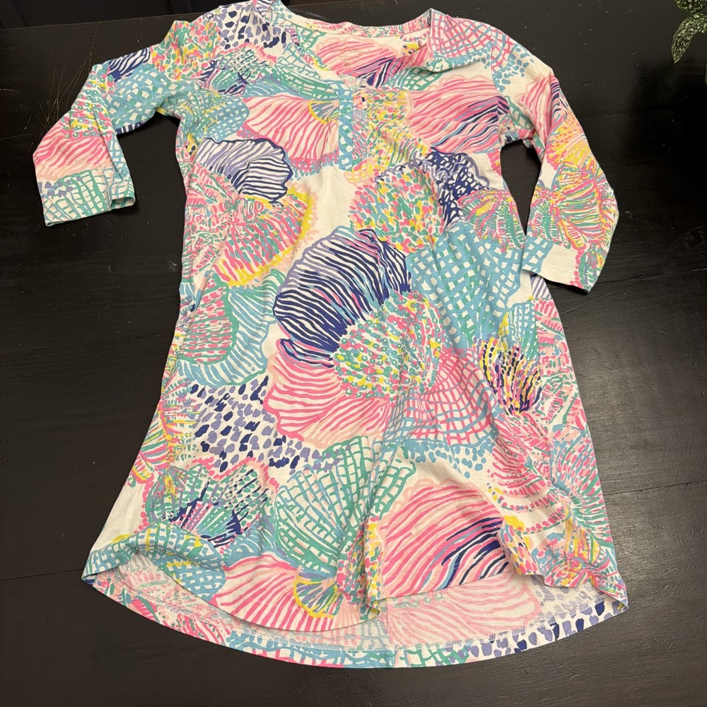 Lilly Pulitzer Dress Womens XS Multicolor Floral Pima Cotton 3/4 Sleeve Shift