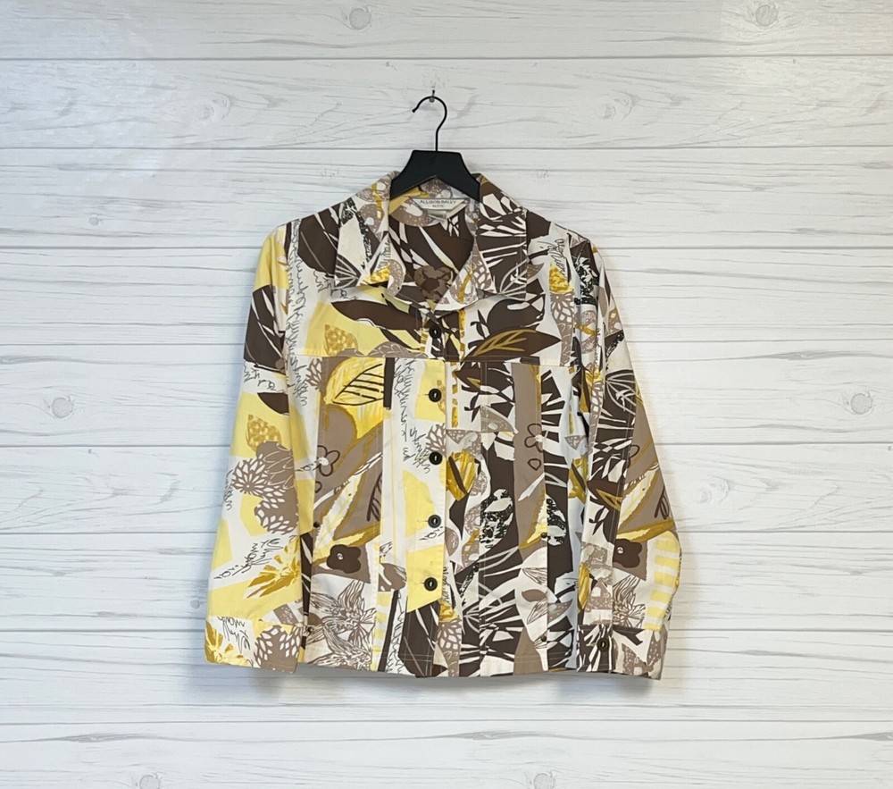 Allison Daley top womens size 14 petite button up long sleeve floral patterned