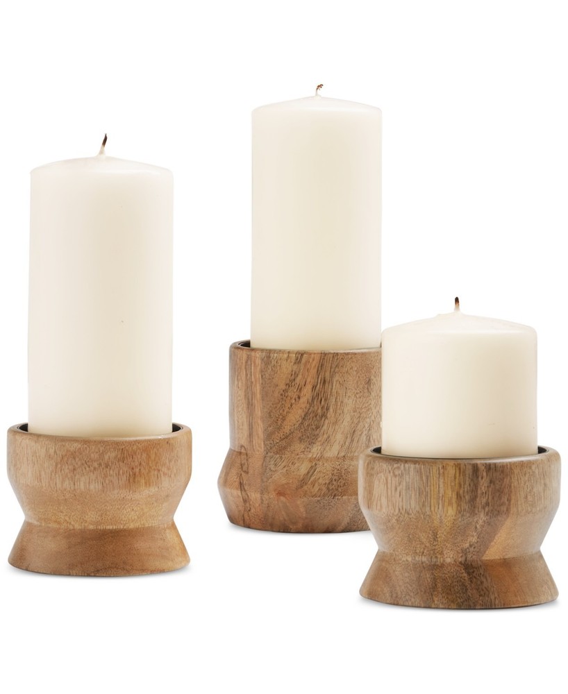 Oake Wood Pillar Candle Holders, Set of 3,