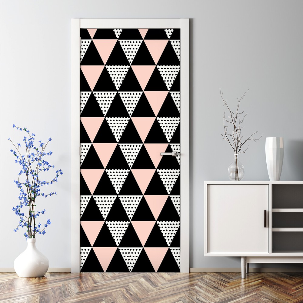 Black and White Geometric Bubble Free Door Decal for Home Decor