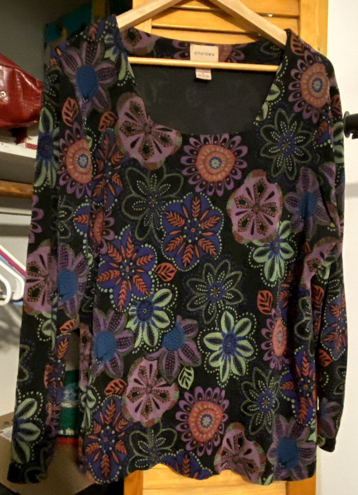 CHOICES Vibrant Bohemian Floral 3/4 Sleeve Stretchy Top XL