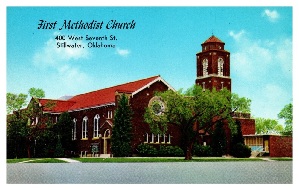 Stillwater OK Oklahoma First Methodist Church Street View Chrome Postcard