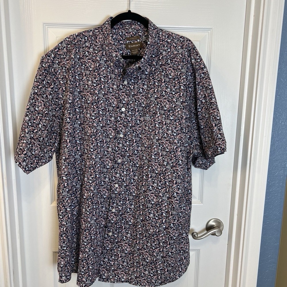Men's Ariat Short Sleeve Shirt Hawaiian Cruise Blue/Black Floral, XL Resort