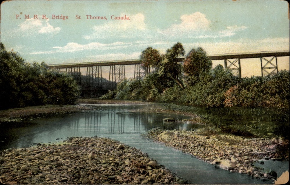 PM RR Bridge St Thomas Ontario Canada vintage postcard w999