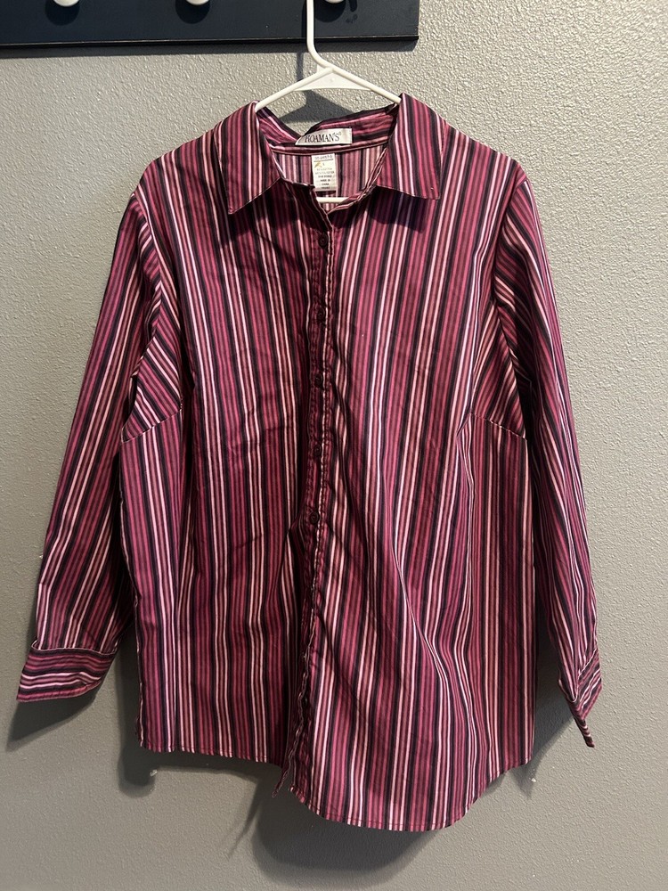 ROAMAN'S Button Up Shirt Pink/Black Women's Size Large! QUALITY! MEASURMENTS!