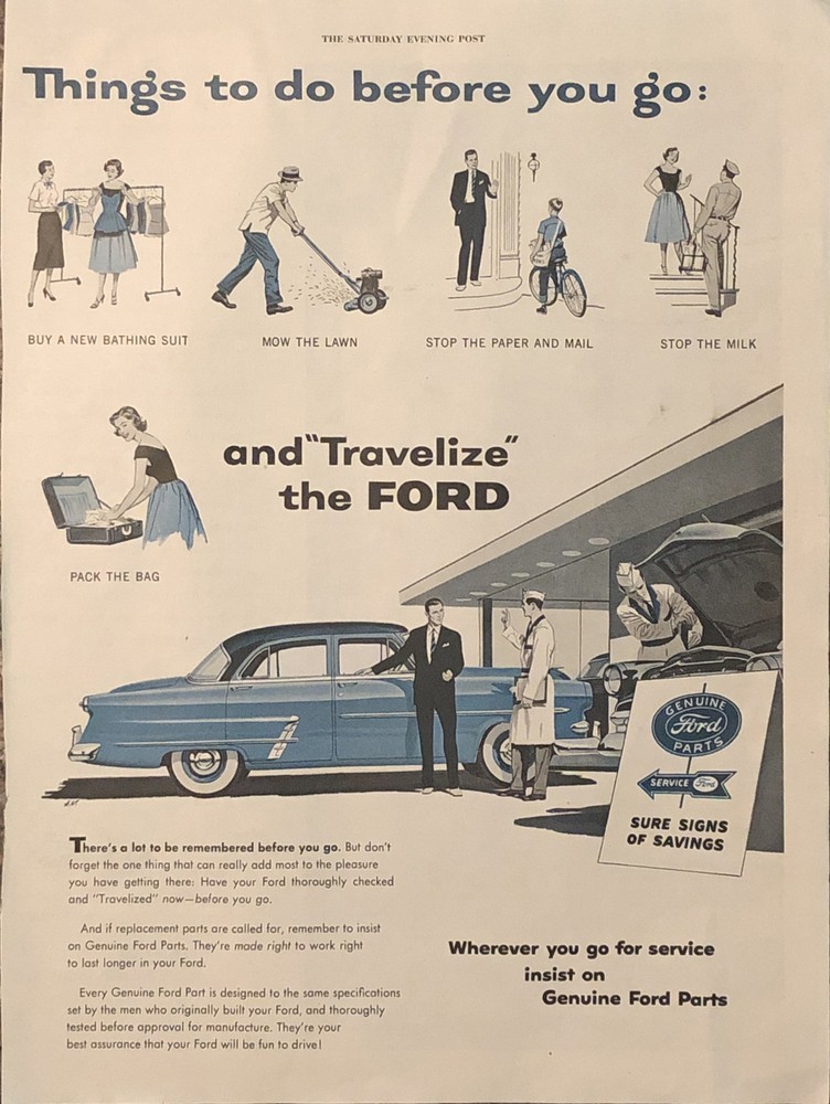 1954 Ford Service VTG 1950s PRINT AD Insist Genuine Parts Before Go - Travelize