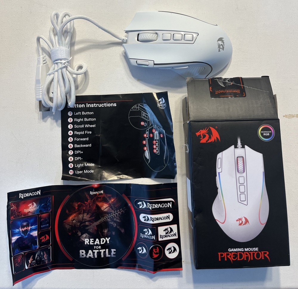 Red Dragon M612 Predator RGB Gaming Mouse - Wired Optical with White Finish