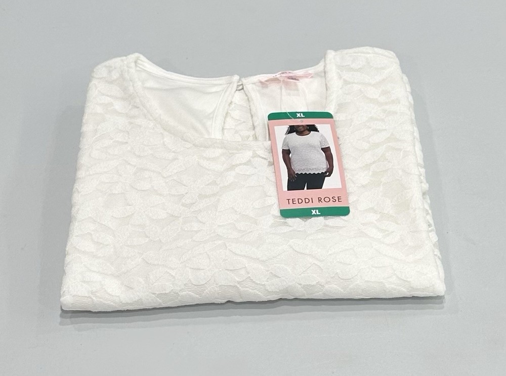 Teddi Rose Women's Crewneck Short Sleeve Blouse, White, Size XL