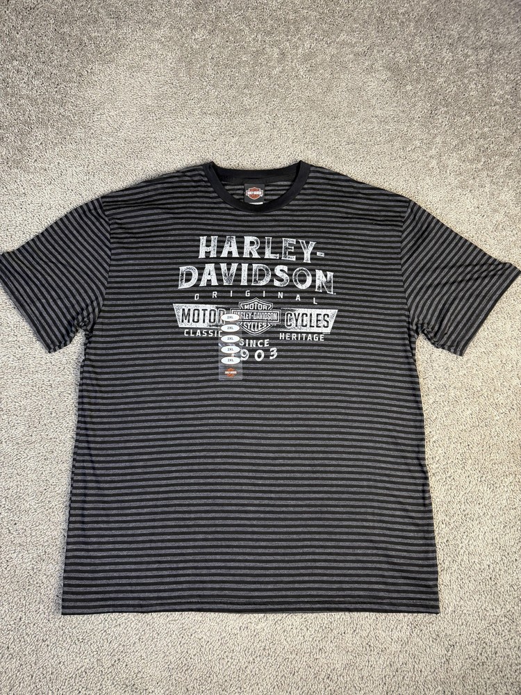 Harley-Davidson Shirt Mens 2XL Gray Striped Original 1903 Graphic Crew Neck