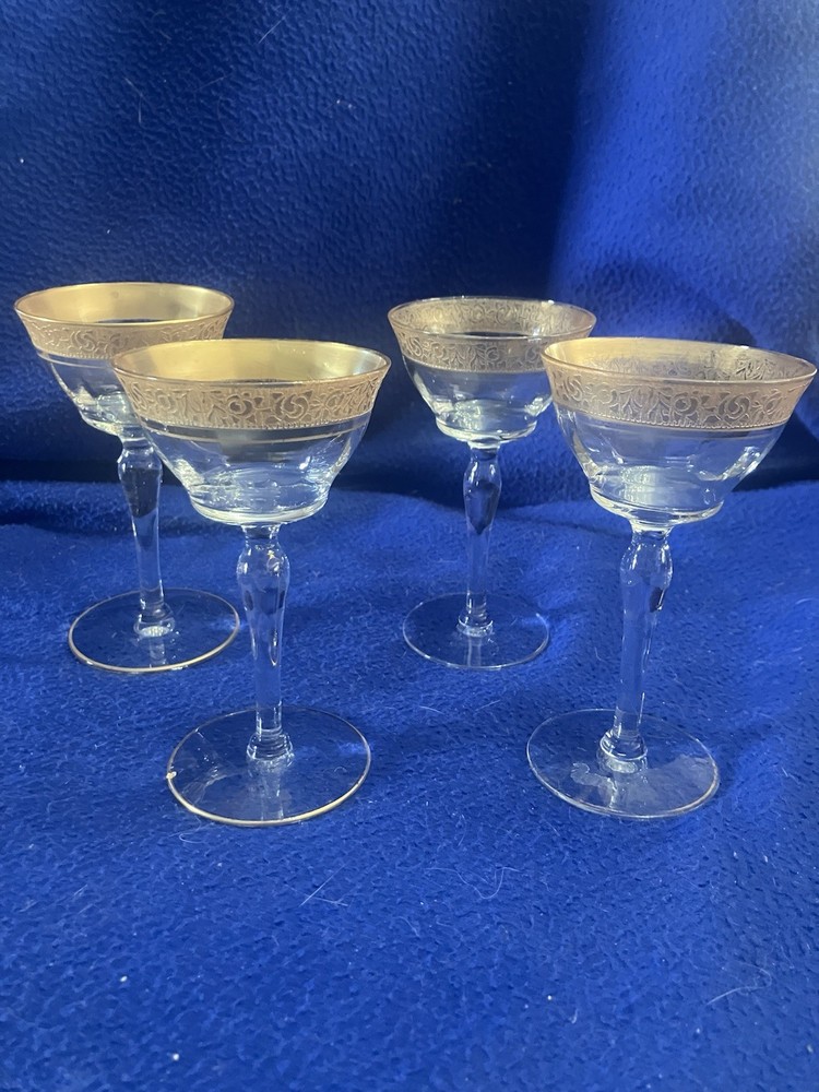 Qty 4 - Rambler Rose 1125 Gold by Glastonbury- Lotus Champagne Coupes, 1946