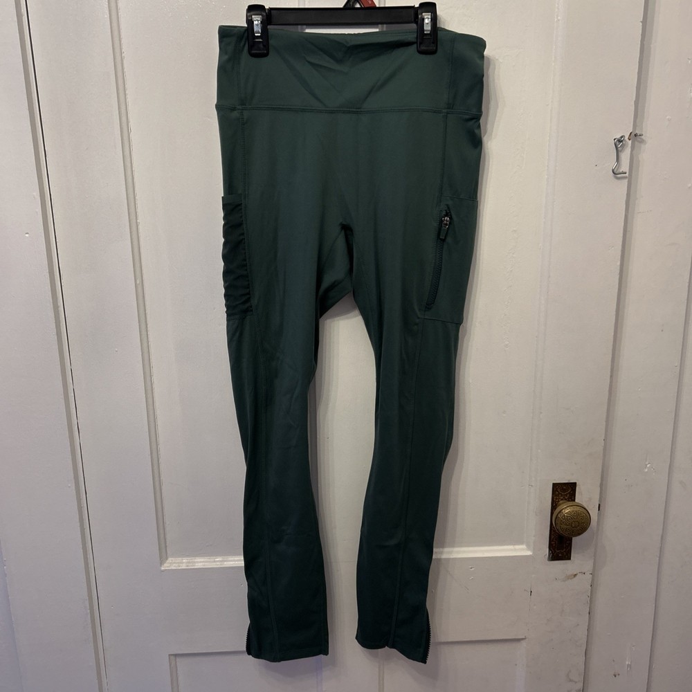 Fabletics Pureluxe Womens Forest Green Leggings Large Side Pocket