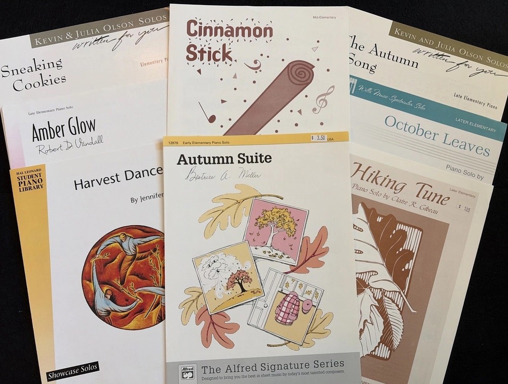 Elementary Fall Piano Sheet Music Bundle Autumn Harvest October Leaves 8 Solos
