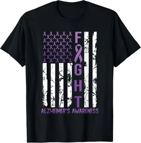 Alzheimers Awareness USA Flag Ribbon Purple Month Unisex T-Shirt