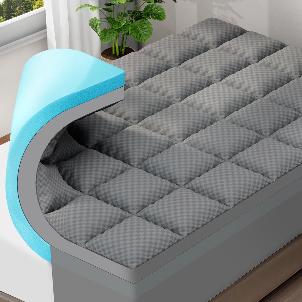 Dual-Layer 4 Inch Twin Size Memory Foam Mattress Topper for Back Pain, 2 Inch...