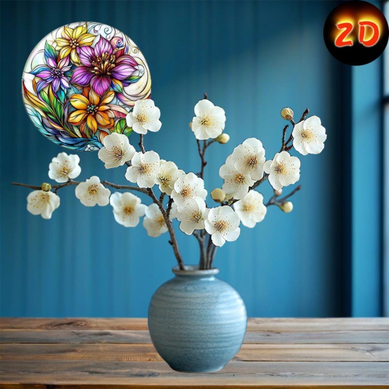 Colorful Plant Themed Round Aluminum Wall Art
