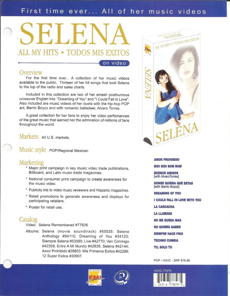 SELENA Rare VINTAGE 1999 PROMO TRADE AD Poster for Hits VIDEO MINT 8.5x11