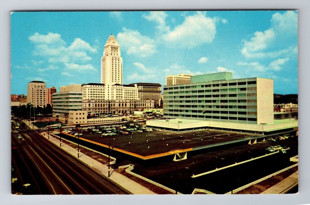 Los Angeles CA-California, Aerial Civic Center, Antique Vintage Postcard