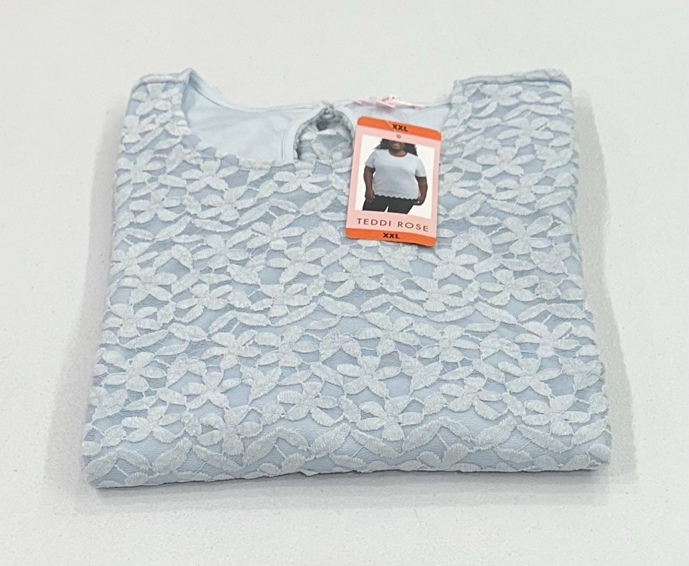 Teddi Rose Women's Crewneck Short Sleeve Blouse, Light Blue, Size XXL