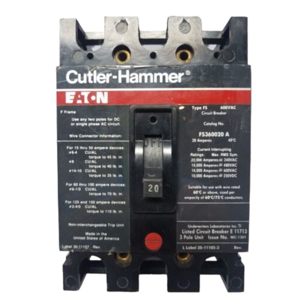 Cutler Hammer FS360020A Circuit Breaker 20A 3P 600V FS 3 pole 20 Amp
