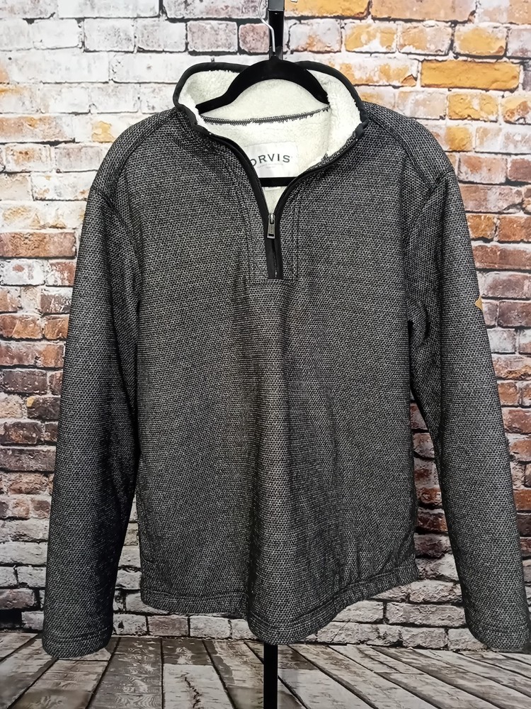Orvis Sweater Mens Large Heather Gray Sherpa Lined Quarter Zip Pullover Fleece