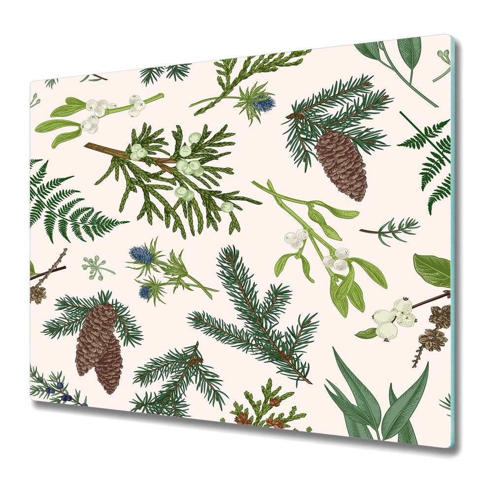 Glass Worktop Kitchen Chopping Board Forest botanical green and beige 60x52