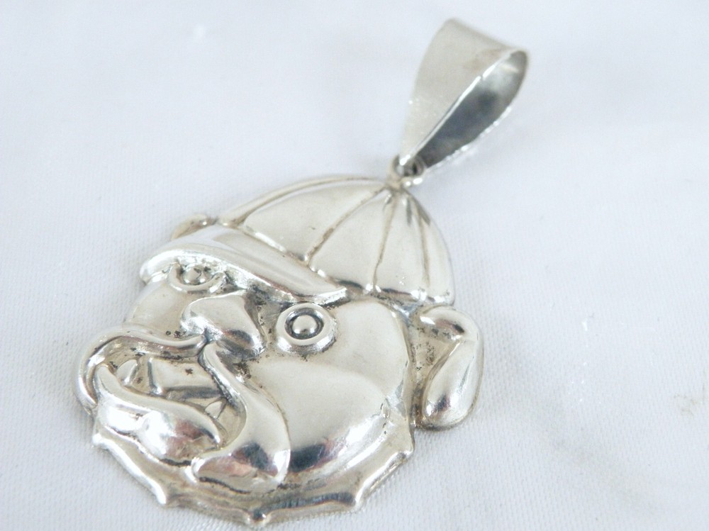 Large Sterling Silver 925 Whimsical Bulldog Vintage Pendant