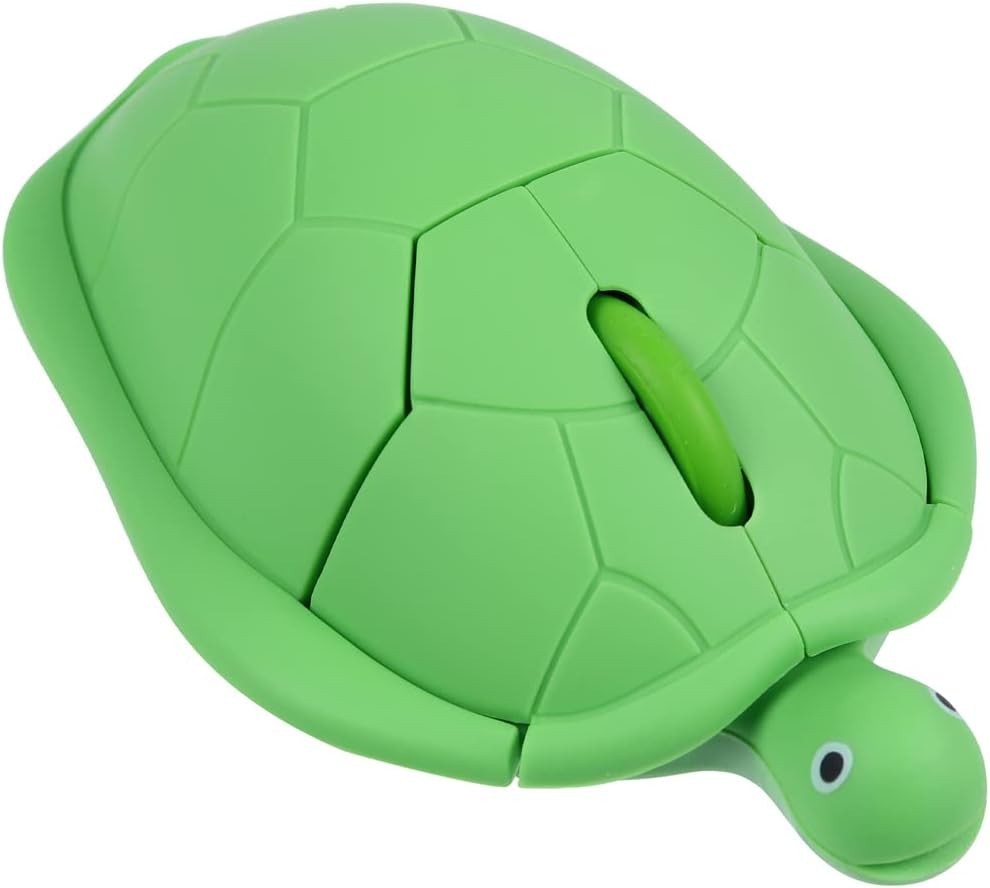 Cute Green Turtle Wireless Silent Mouse with Ergonomic Design
