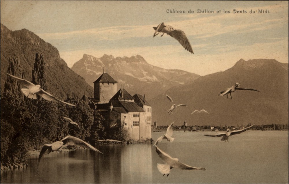 Chateau de Chillon Lake Geneva Switzerland vintage postcard x150