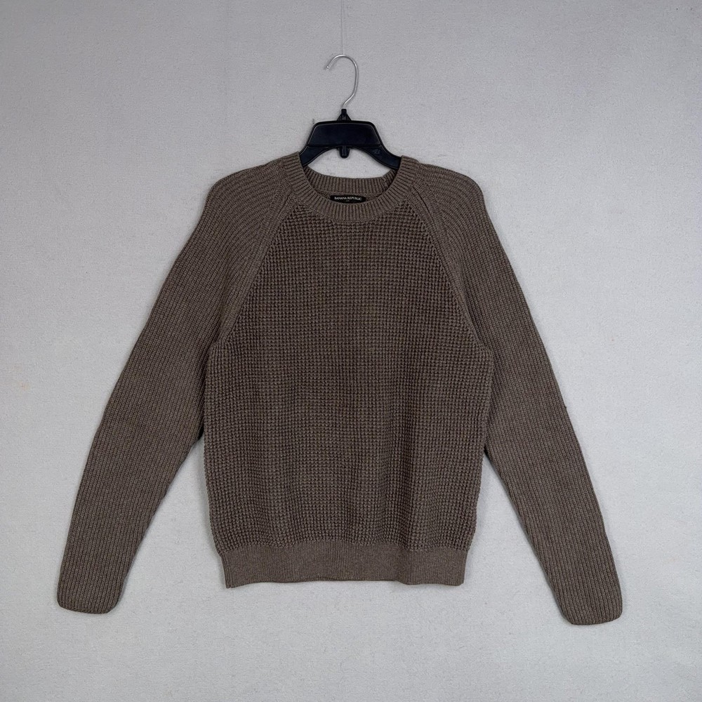Banana Republic Sweater Mens Large Brown Waffle Knit Crewneck Pullover Preppy