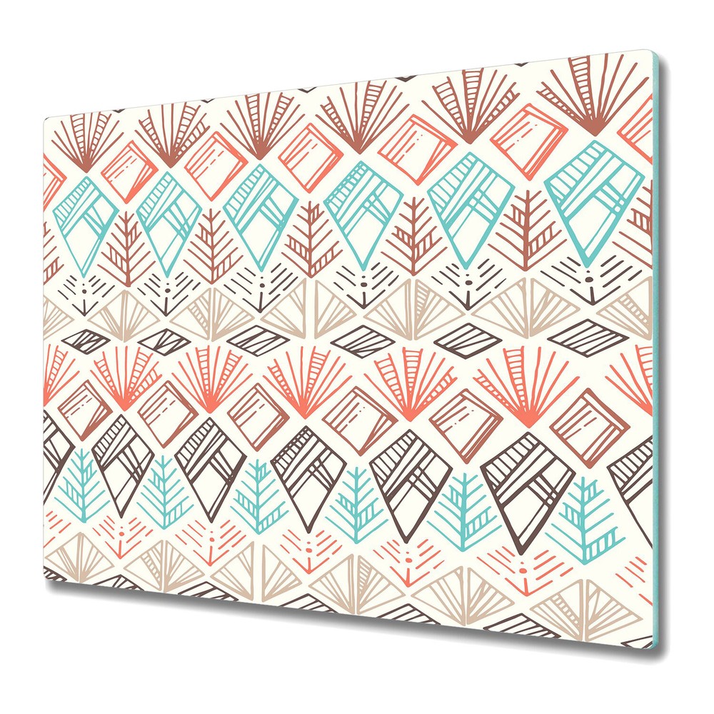Glass Chopping Board Worktop Saver Ethnic white blue and brown design 60x52