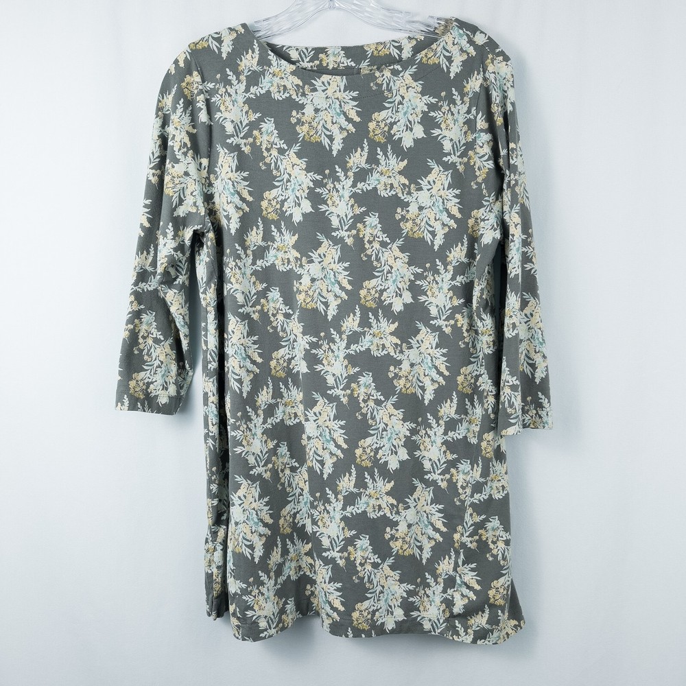 J. Jill Luxe Supima 3/4 Sleeve Floral Tunic Top Womens Medium Green Boat Neck