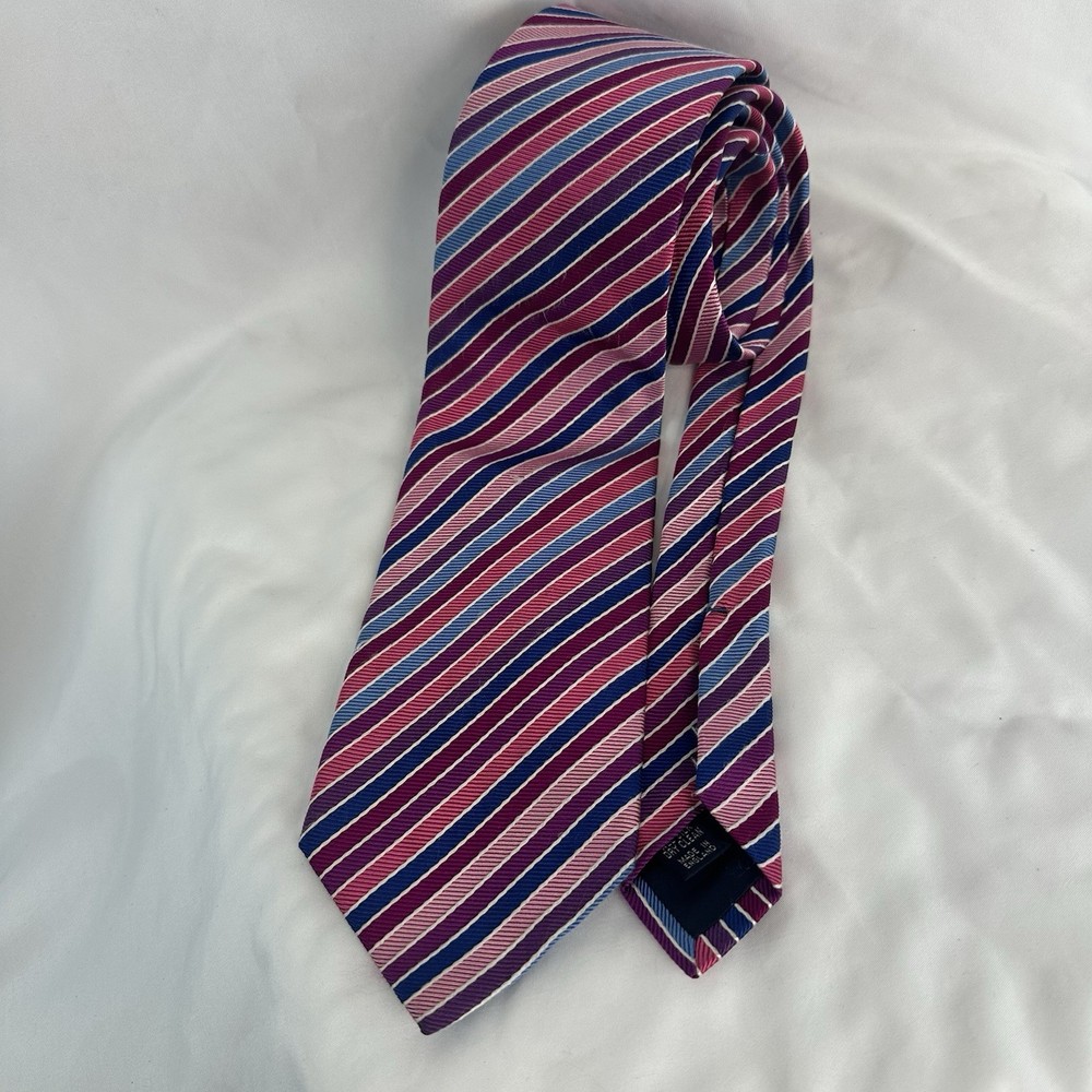 Charles Tyrwhitt London Silk Tie Pink Blue Purple Striped Made In England