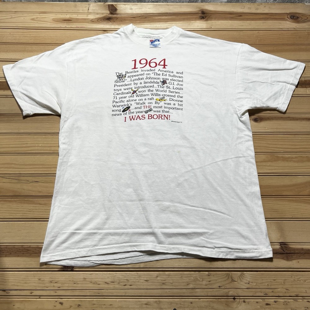 Vintage 90s 1964 The Beatles Invade America France’s Meyer Graphic Shirt Size XL
