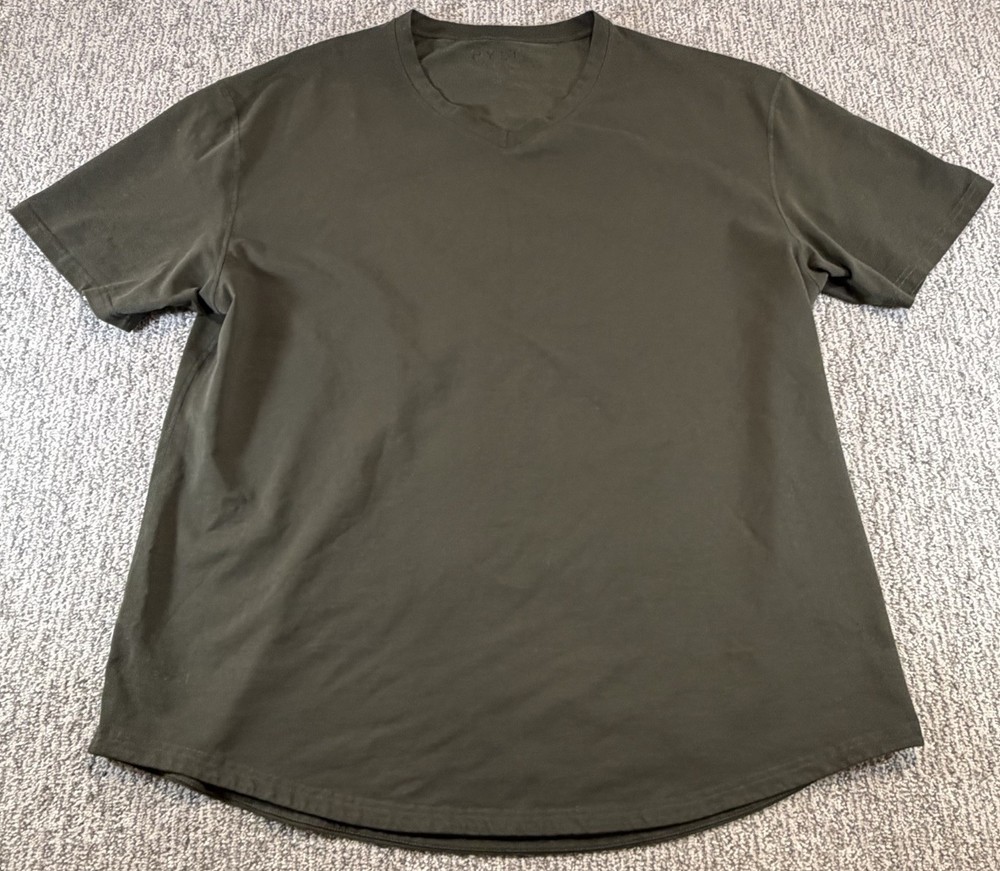 BYLT Shirt Men's XXL Military Green V Neck Lux Short Sleeve Casual Drop Cut