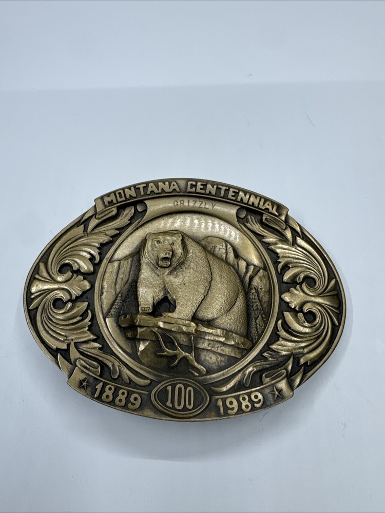 Collectible Vintage Montana Centennial 1889 1989 Grizzly Ltd Ed Belt Buckle