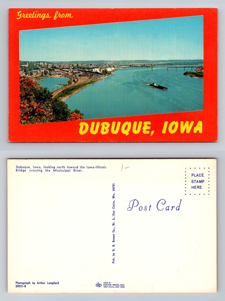 Dubuque IA-Iowa Greetings from Dubuque Mississippi River Bridge Vintage Postcard