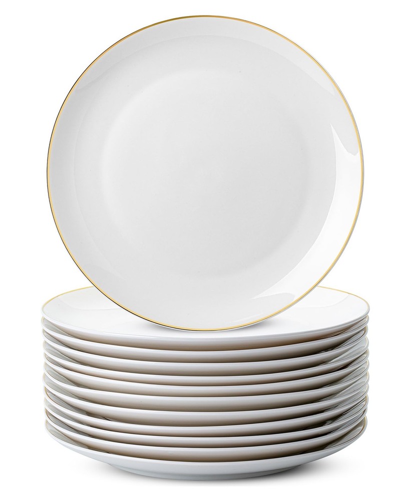 - White Porcelain Dinner Plates, Set of 12, 10.5