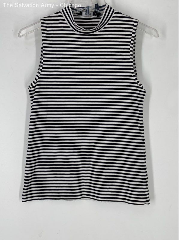 Theory Womens Black White Striped Sleeveless Tunic Blouse Top Size Small