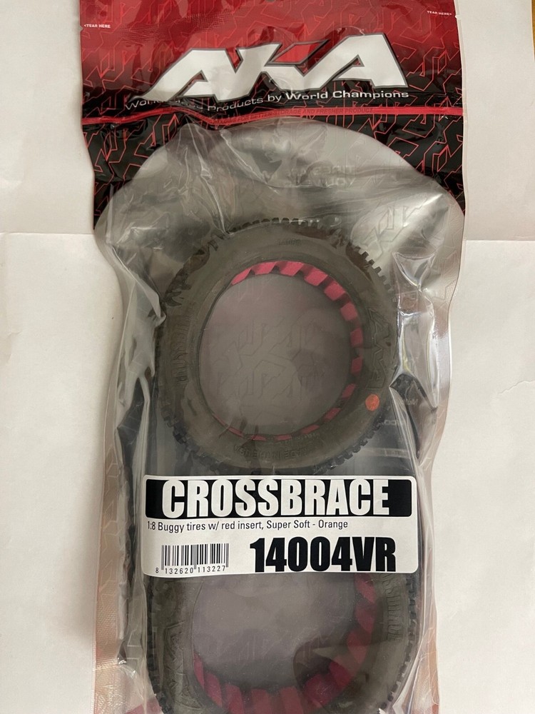 AKA 1:8 CROSSBRACE Buggy Tires w/ Red Insert, Super Soft - Orange #14004VR