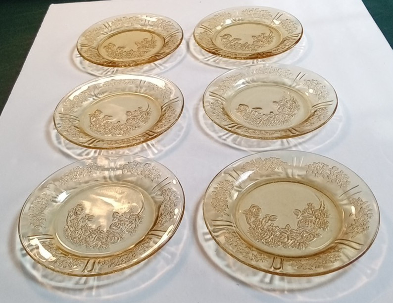 Federal Depression Glass Amber Sharon Cabbage Rose 6