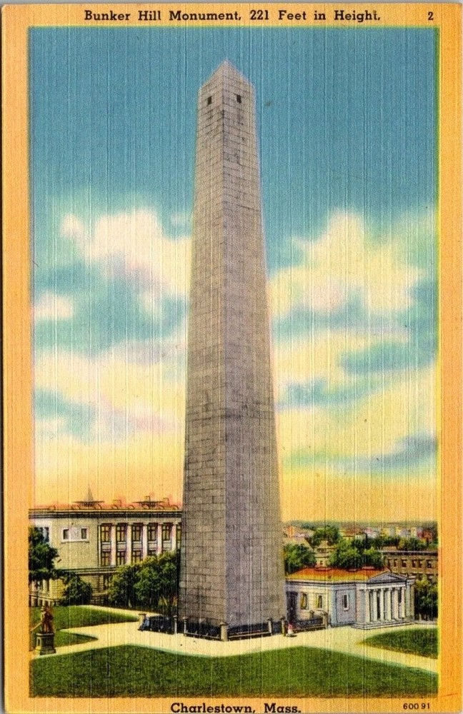 Bunker Hill Monument Charlestown MA Tichnor Linen Postcard Vintage Boston