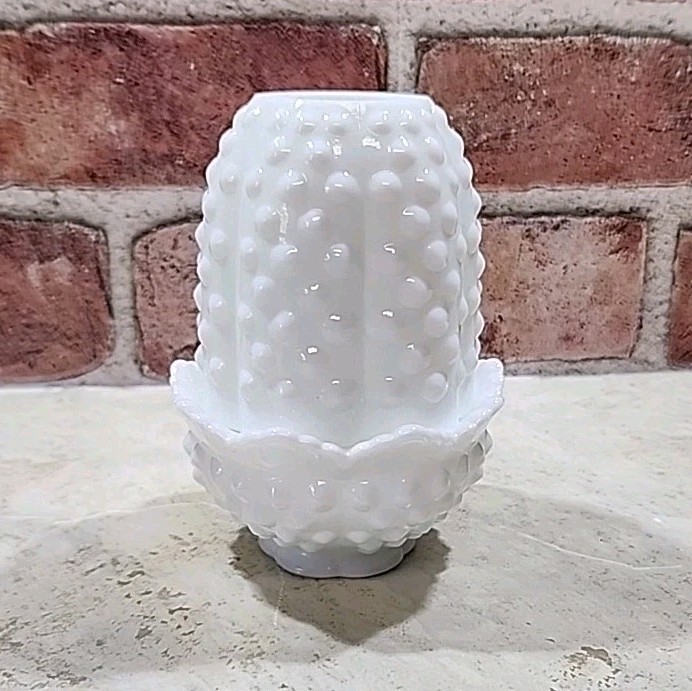 Vintage Fenton Fairy Light Lamp White Milk Glass Hobnail 4.5