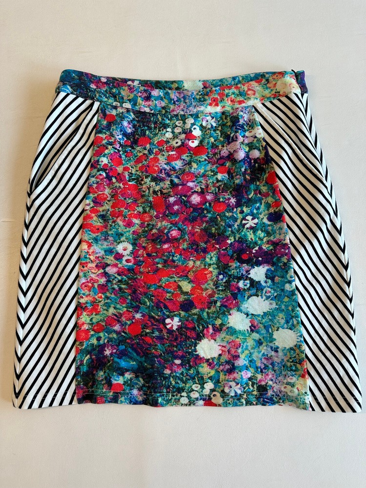 Anthropologie~ Tabitha ~ Meadow Watercolor Floral & Striped Pencil Skirt Sz 4