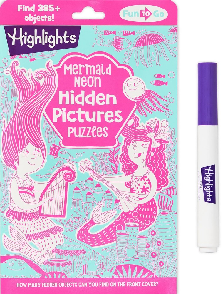 Mermaid Neon Hidden Pictures Puzzles (Highlights Fun to Go) Pink