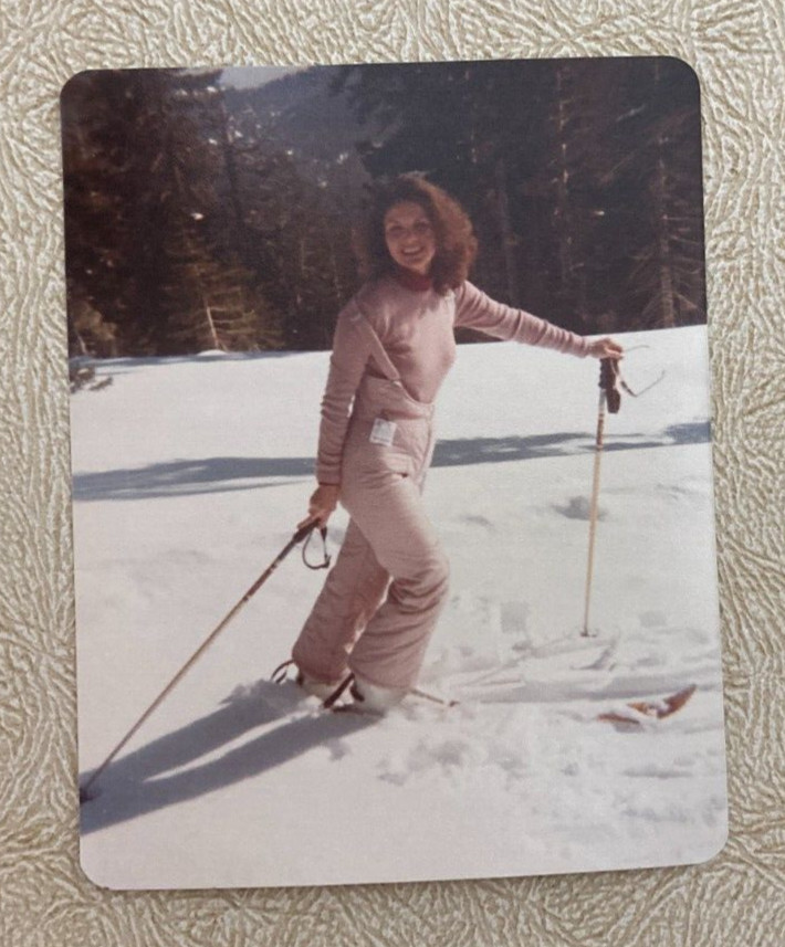1970's Smiling Girl Skier Snow Bunny Standing Found Photo 4.5