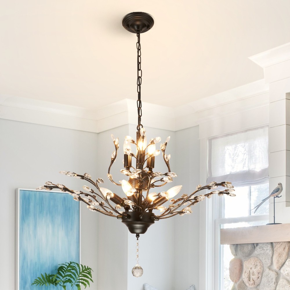 Modern Crystal Chandelier 7-Light Black Branches Ceiling Lamp Pendant Fixtures