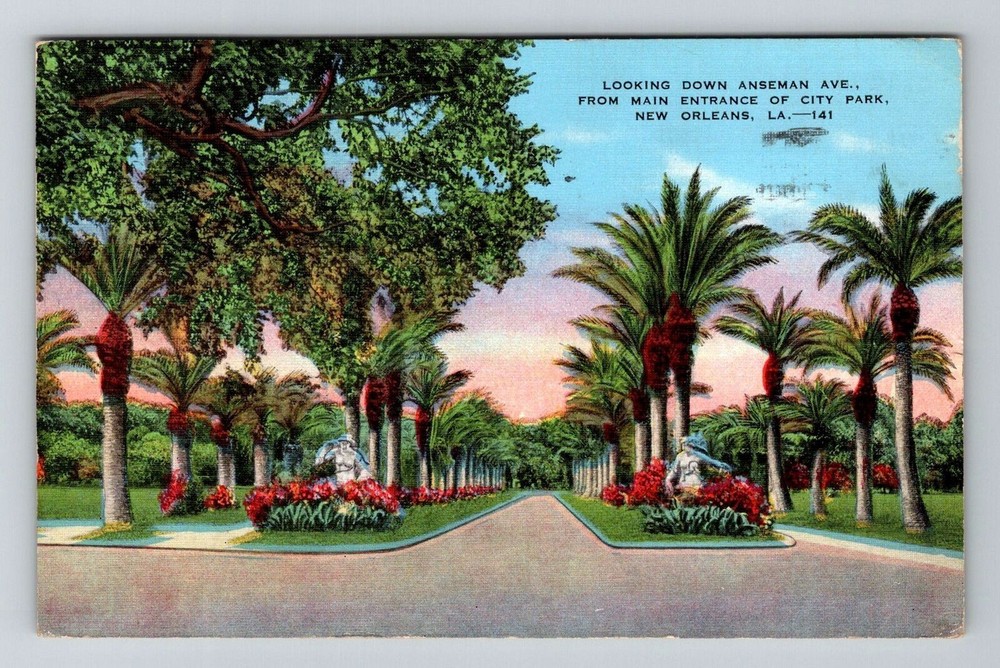 New Orleans LA-Louisiana, Looking Down Anseman Avenue Vintage c1941 Postcard