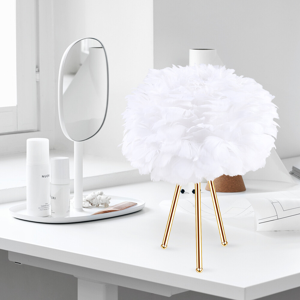 Feather Table Light Home Decorative Bedside Desk Lamp Elegant Feather Lampshade