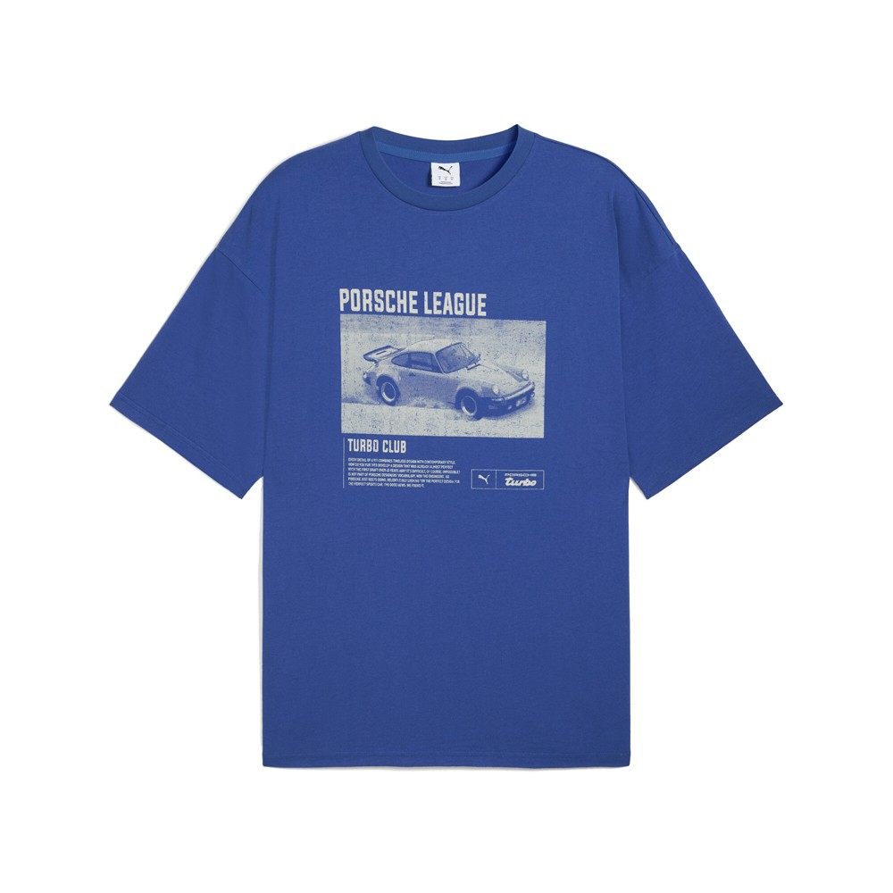 PUMA Porsche Legacy Graphic Crew Neck Short Sleeve T-Shirt Mens Blue Casual Tops